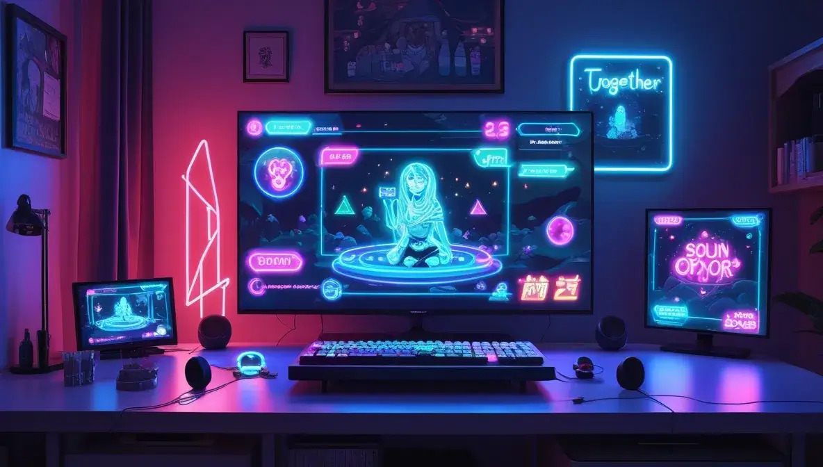 Neon ışıklar arasında FPS yayıncısı profili